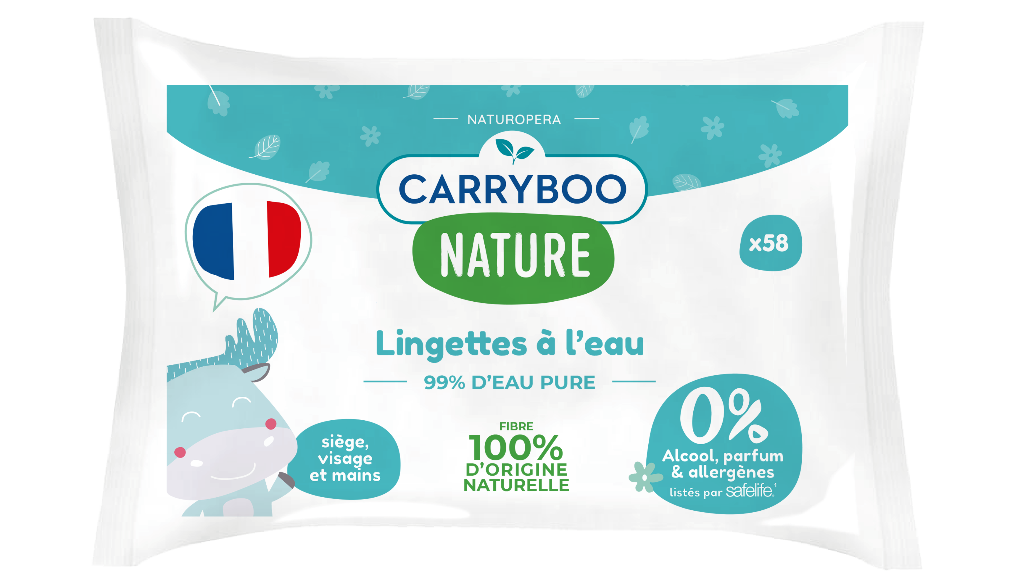 Carryboo Lingettes à l'Eau Pure 58 Unités